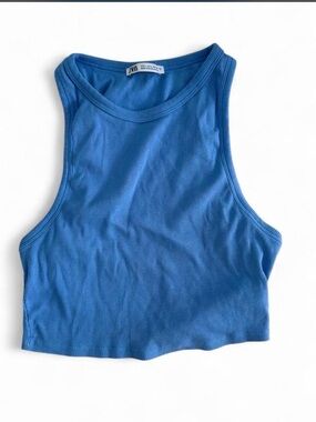 Zara Royal Blue Ribbed Crop Tank - Sleeveless Women’s Top